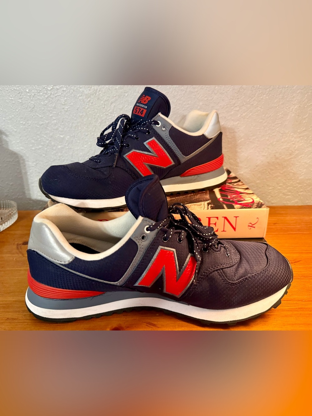 New Balance 574 Navy and Red Men’s Retro Athletic Sneaker
